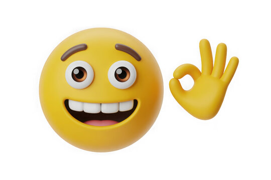 Happy 3d rendered emoji showing okay hand gesture with smiling face