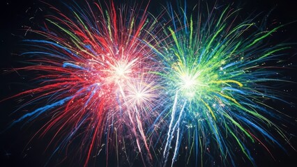 Fototapeta premium Exploding Colors: A dazzling display of fireworks bursts across the night sky, showcasing a kaleidoscope of vibrant colors and intricate patterns.