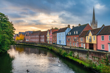 Norwich Quayside at sunrise. Norfolk. England
