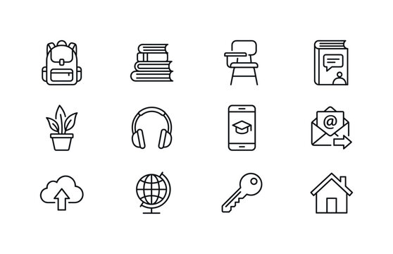 Collection of educational and student lifestyle icons for modern learning and campus life