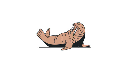 Cartoon walrus lying on ground. © kancil
