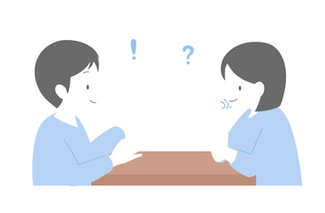 Fototapeta premium 男女が座って会話するコミュニケーションイラスト