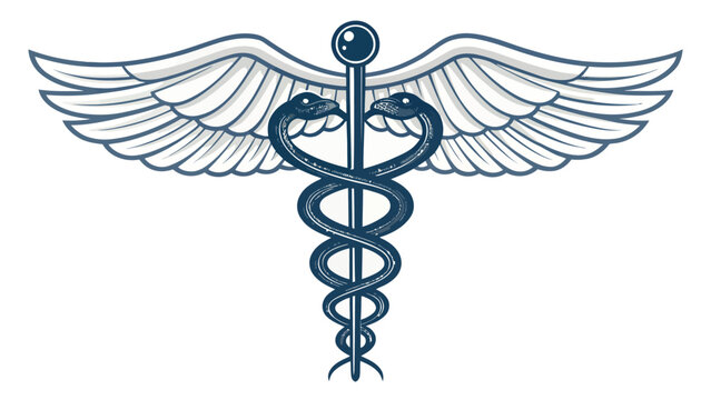 A medical caduceus symbol with wings and snakes on a white background