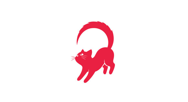Red Cat Silhouette Walking Alone.