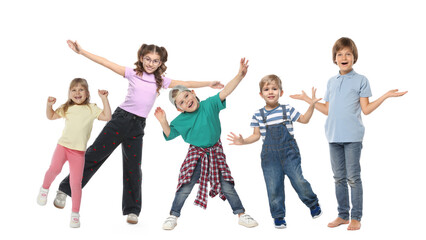 Obraz premium Happy boys and girls on white background
