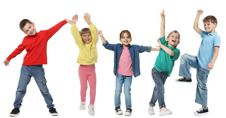 Fototapeta premium Group of happy children on white background
