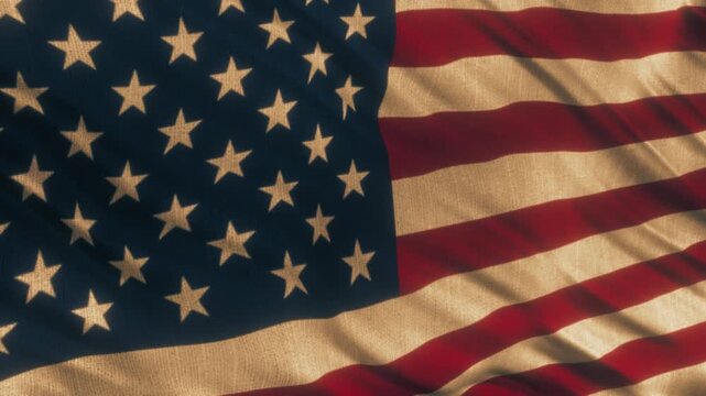 US American flag waving in the wind, seamless loop of United States national symbol for Fourth of July and patriotic concept.