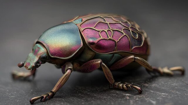 Iridescent Beetle Closeup Macro Shot Rotation.