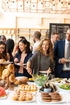 Joyful brunch gathering with colleagues