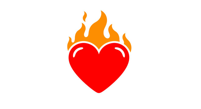 Flaming heart symbol with orange fire.