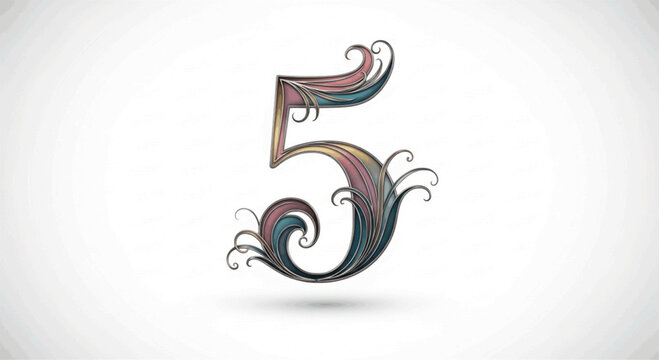 colored &nbsp;number 5 written in an elegant way .