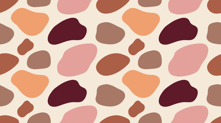 Fototapeta premium Seamless abstract pattern with organic, irregular shapes in earthy and pastel tones on a light background, creating a modern and artistic design.