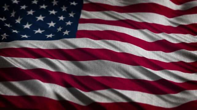 US American flag waving in the wind, seamless loop of United States national symbol for Fourth of July and patriotic concept.