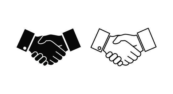 black and white handshake icons on transparent background Vector