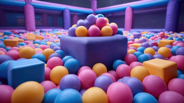 Colorful ball pit with soft play cubes for children's entertainment