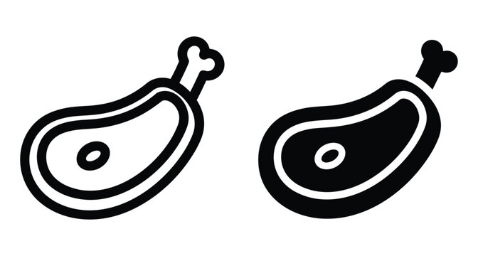 Meat steak icon set with bone outline and solid silhouette symbols for food menu butcher shop barbecue and restaurant design