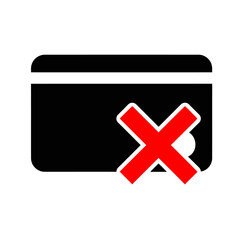 Obraz premium Vector graphic of a credit card with a red X marked through it on white