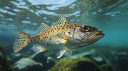 Obraz premium A close-up view of a vibrant fish swimming gracefully in clear water, showcasing intricate patterns and colors.