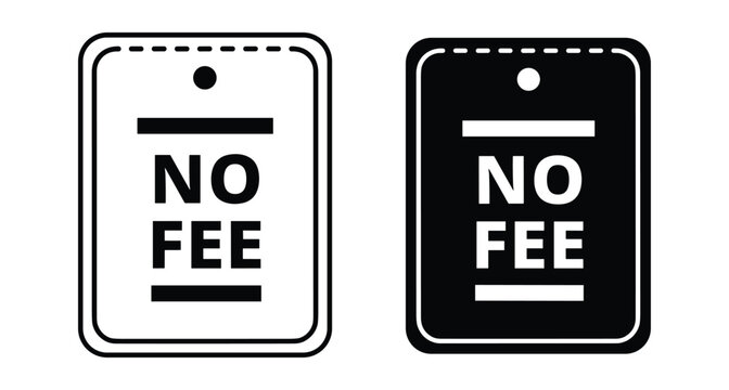 No fee price tag icon set with black and white labels for shopping retail commerce promotion discount offer marketing business