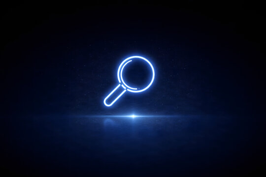 Search icon with magnifying glass, data search and information retrieval concept
