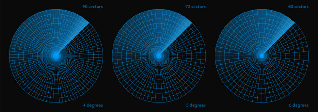 Radar screen of military sonar technology vector. Target ship scan in blue circle bg. Data digital ui on army interface map, navy sea monitor with search detection. Futuristic war boat scanner grid