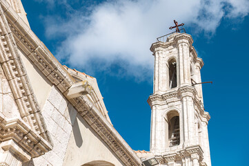 Obraz premium Church of Apostles Peter and Paul bell tower rising in Asgata, Cyprus