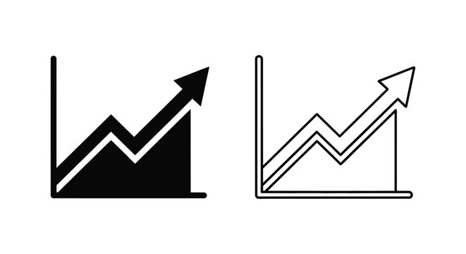 black and white line graph icons with arrows Vector
