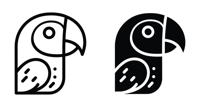 Parrot bird icon set featuring minimalist geometric line art and solid glyph styles for tropical wildlife branding parrot bird icon
