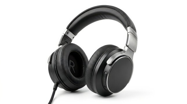 Black over-ear headphones with metal accents on white background