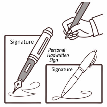 Signatures set. Handwriting signature for e documents and agreements. Calligraphic autograph or personal written sign. Hand drawn outline vector illustration collection isolated on .