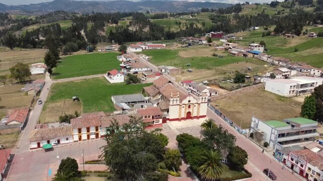 Tota, Boyaca - Colombia. March 3, 2026. Catholic parish located in the town's main park.