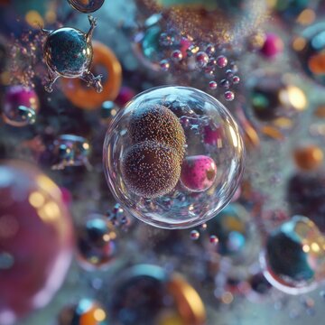 A computer-generated 3D image shows cells, molecules, and biological processes.
