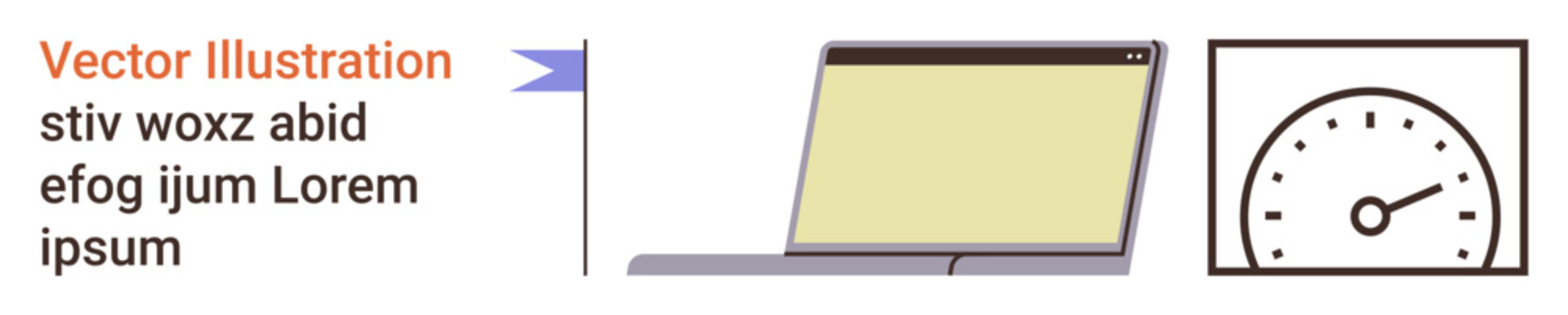 Technology, productivity, performance, speed measurement, data analysis, digital tools. Laptop with blank screen and a speedometer icon. Technology and performance concept