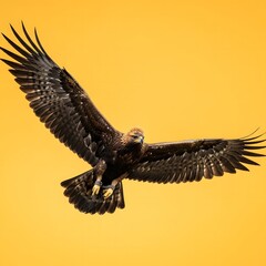 Obraz premium Majestic Eagle Soaring Against the Yellow Sky