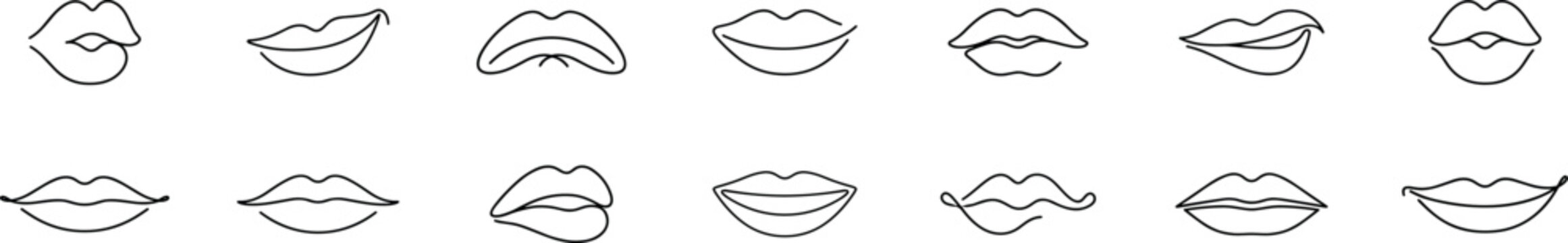 lip and mouth outline icon set with different lips shapes smile kiss beauty makeup and cosmetic symbols isolated on transparent background