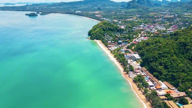Coastal Town Scenery. Krabi Seaside With Vibrant Life. Scenic Bay At Krabi With Lively Fishing Harbor