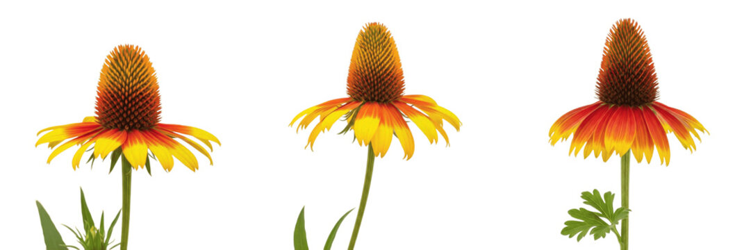 Mexican hat wildflower isolated on white background Ratibida columnifera prairie coneflower mexican hat flower red yellow petals macro botanical specimen studio cutout high resolution image