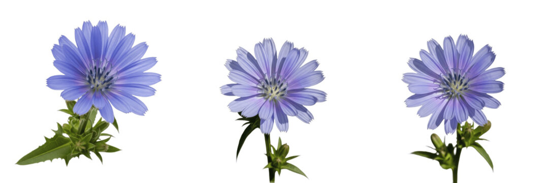 Chicory wildflower isolated on white background Cichorium intybus blue chicory flower wild endive roadside flower macro botanical specimen herbal plant studio cutout high resolution floral stock image