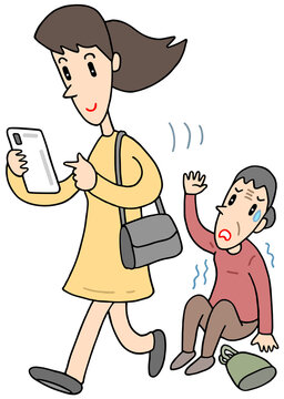 スマホ関連のイラスト - スマートフォン・歩きスマホ・介助要請・見過ごし