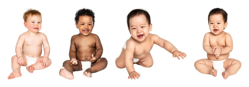 Diverse happy babies sitting together
