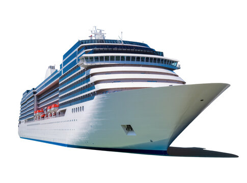 Isolated large contemporary ocean liner cruise ship designed for luxurious travel and holidays