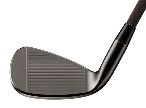 Isolated golf club wedge with dark metallic finish and textured grip for sports equipment