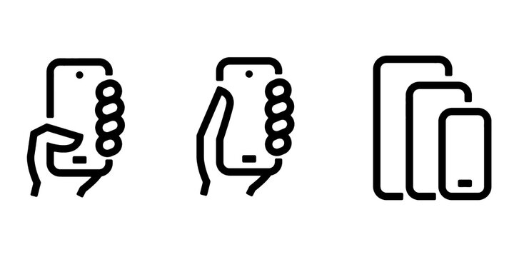 Set of take, push on phone, compare phones multi-cameras icons. Editable line vector illustration for UI, web, app, network and mobile phone design.