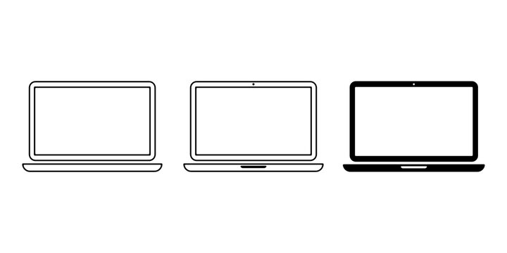 Laptop flat icon set. Laptop computer icons in different styles isolated on transparent background. Editable vector illustration. 