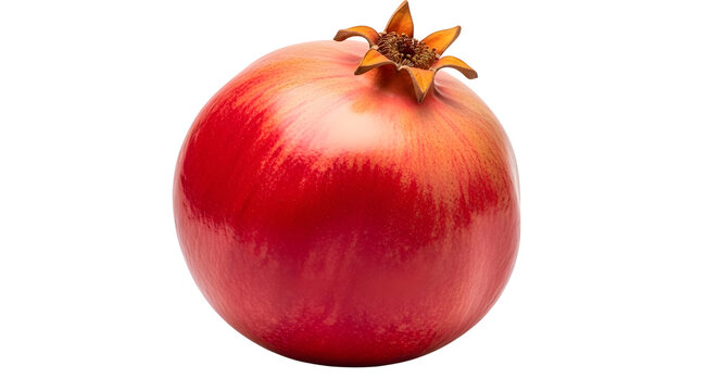 Fresh red pomegranate fruit isolated on white background, whole ripe pomegranate with crown, organic raw punica granatum for healthy diet