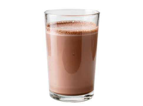 Isolated delicious glass of chocolate milk with foam, refreshing and sweet dairy drink.