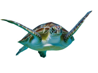 Isolated majestic green sea turtle swimming gracefully through clear blue water with flippers spread © Cian