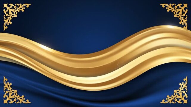 Luxury Gold Wave Background with Ornamental Corner Flourishes