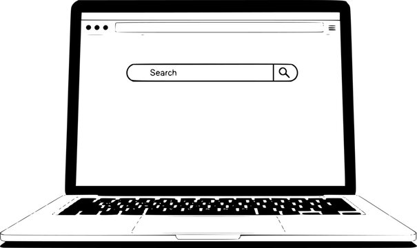 Laptop with blank internet browser window and search bar. Web browser mockup on a laptop screen. Vector illustration.
