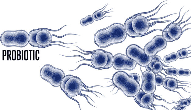 Blue transparent probiotics bacteria. concept of healthy nutrition ingredient for therapeutic purposes in white background.
